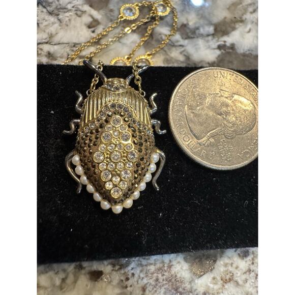 Swarovski Gold Tone Crystal Station Scarab Pendant 33" Necklace 18.2g - Picture 8 of 8